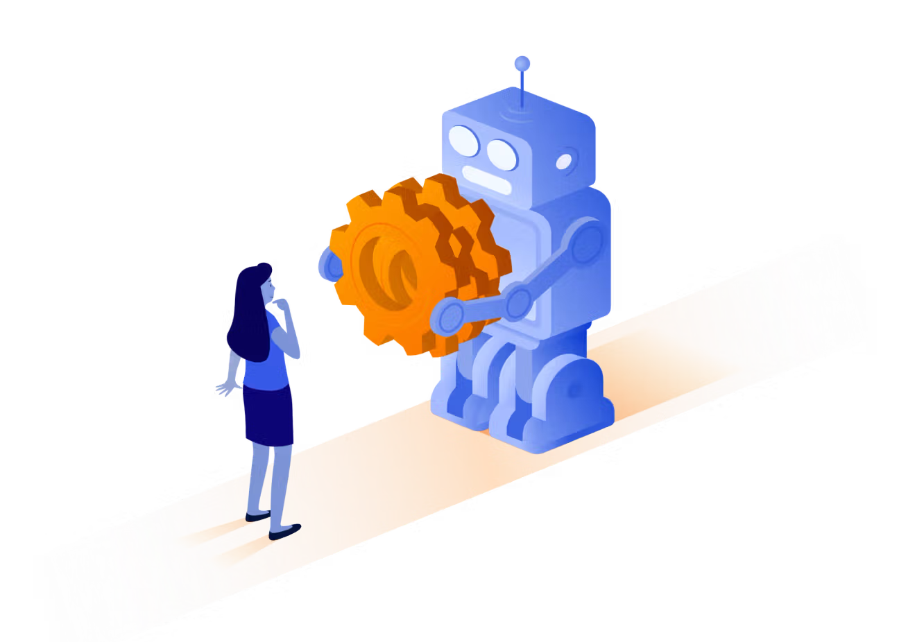 Robot showing screws to a person