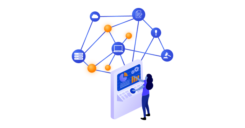 Person with console and data bubbles