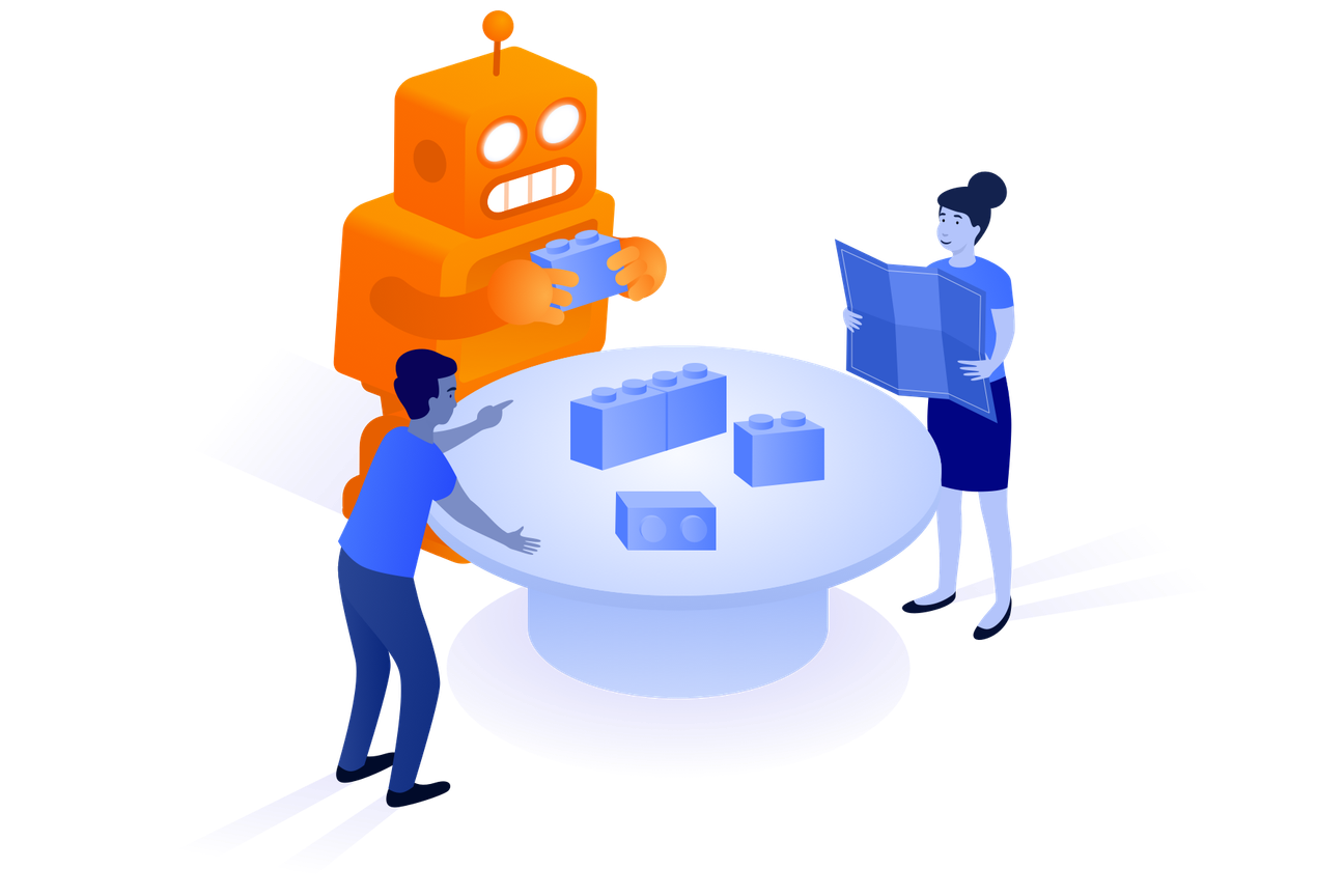 Two people and a robot