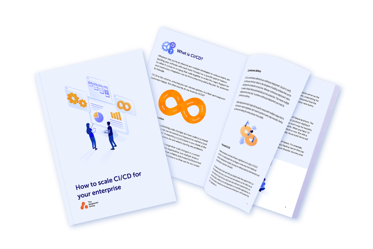 Open pages of scaling CI/CD in the enterprise eBook