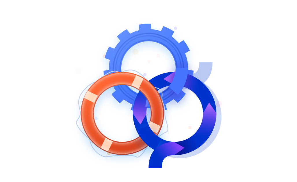 Series of illustrated cogs and rings to represent ITSM