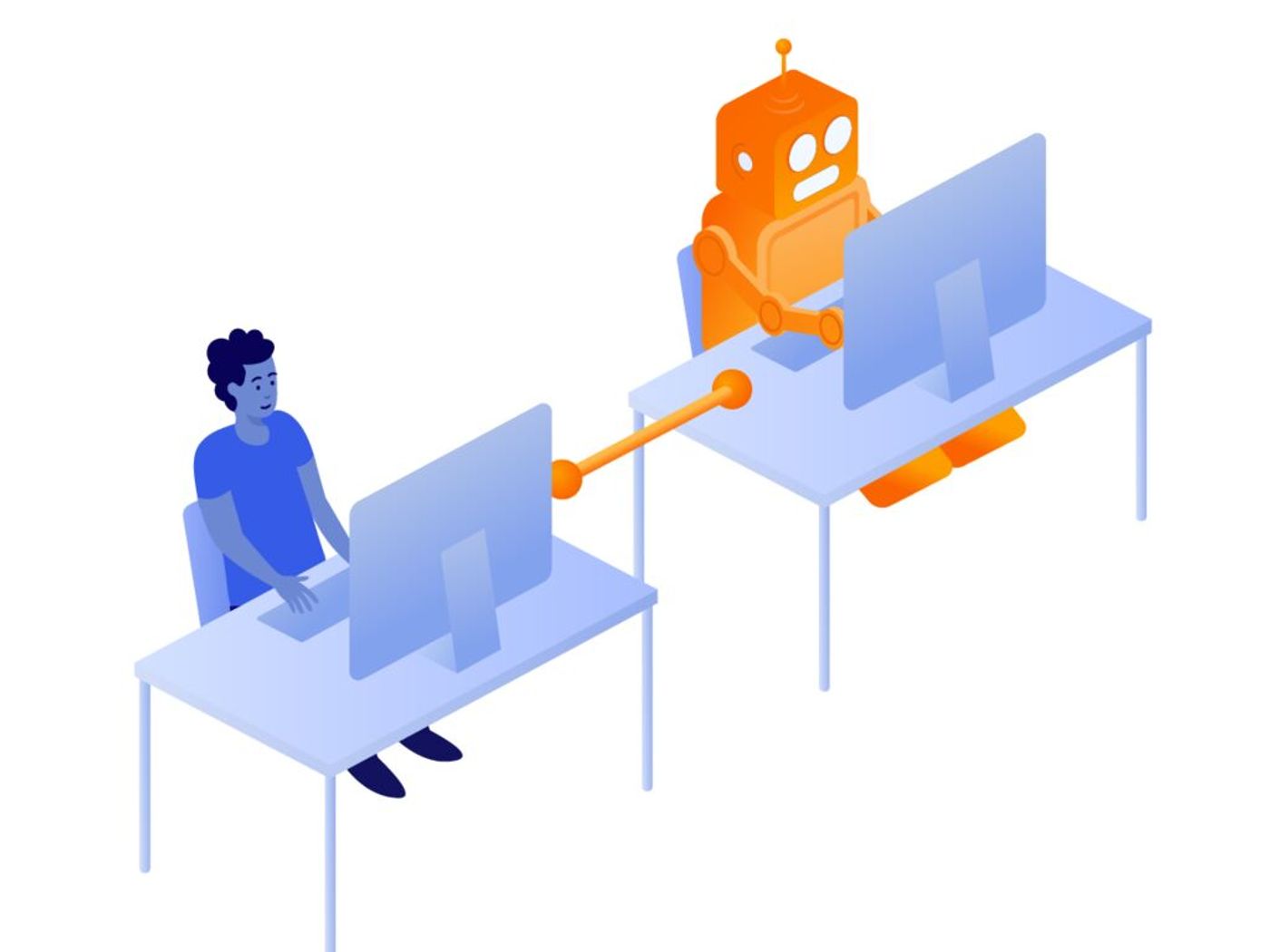 person coworking with robot