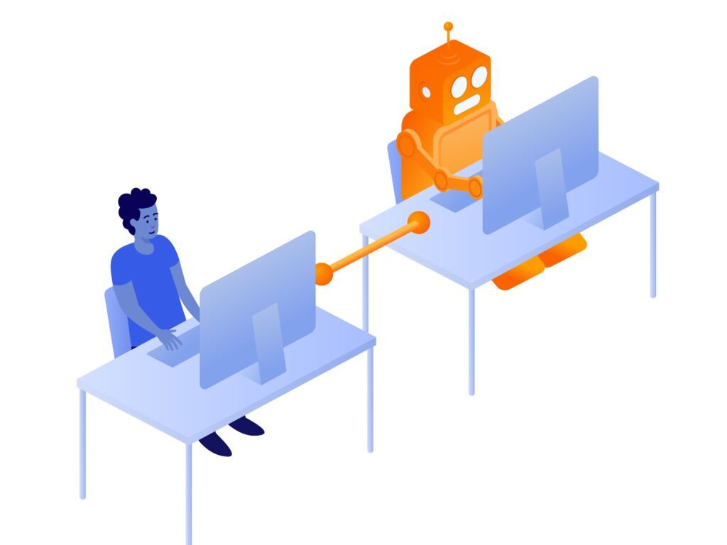 person arbeitet neben einem roboter