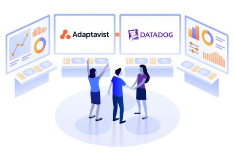 People looking at screens with Adaptavist and Datadog's logos 