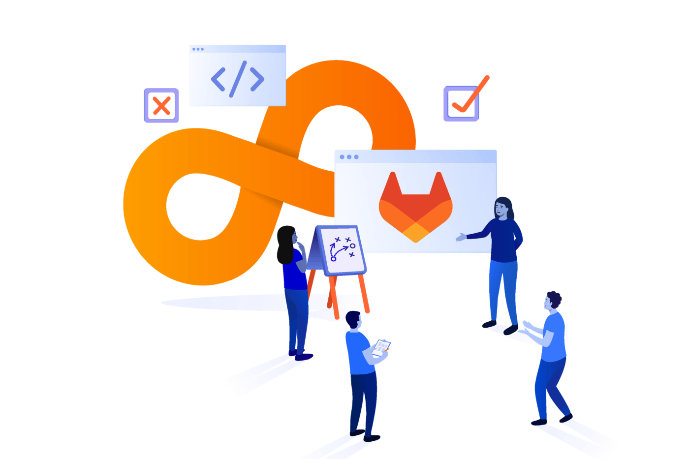 Persone che guardano uno schermo con un logo GItLab
