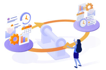 illustration of person balancing different apps on a scale