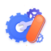 Illustration of a Swiss army knife with tools and gears