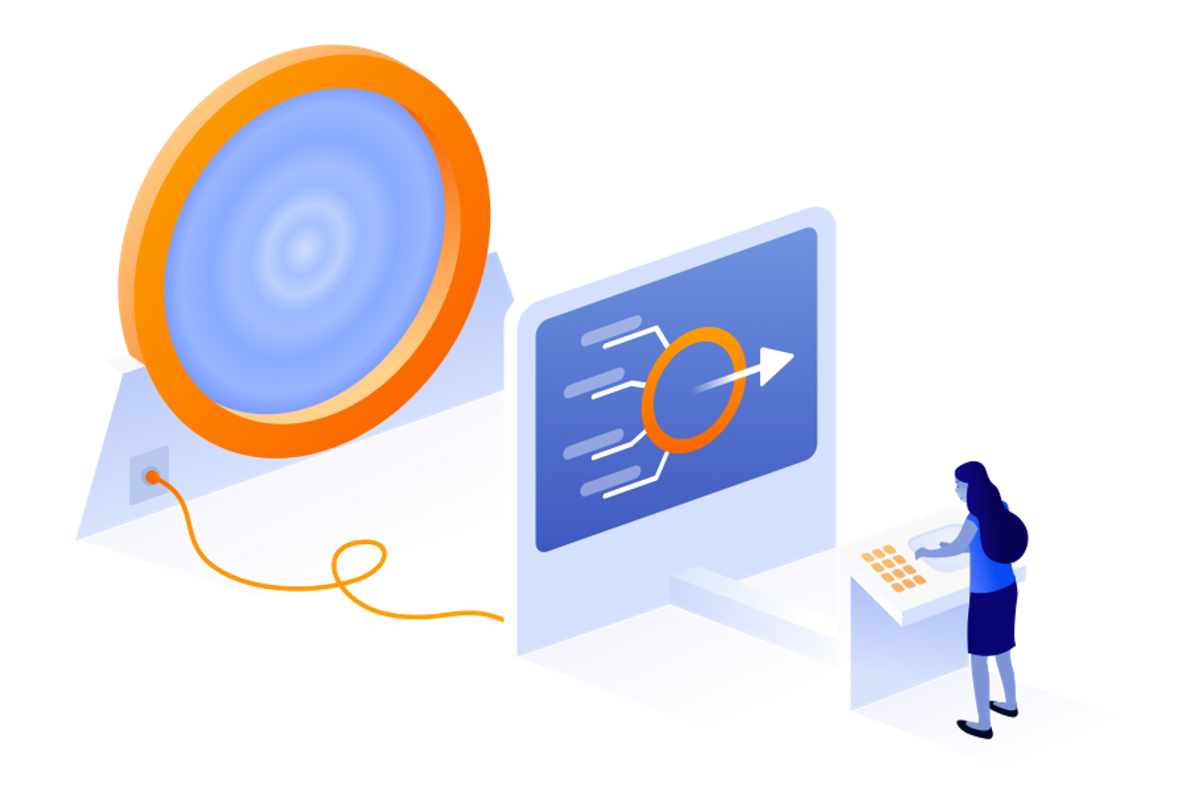 Person looking through a portal