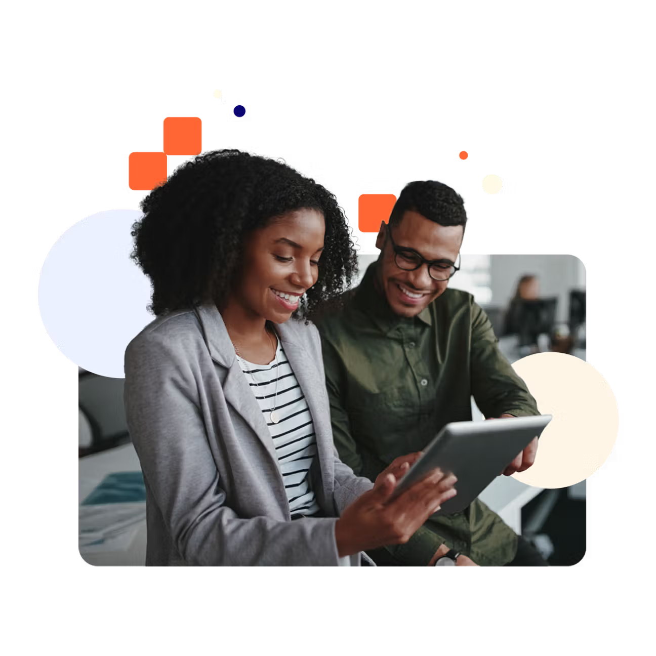 Two people looking at tablet