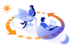 two person working together