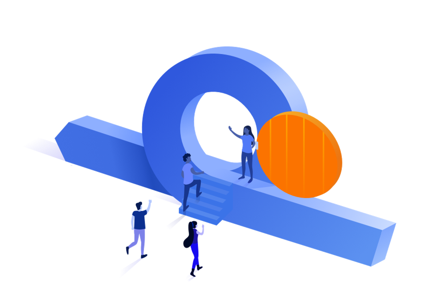 Four people standing around an agile portal