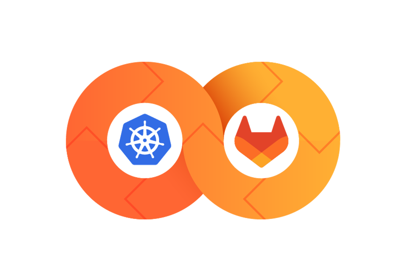 Kubernetes and GitLab logo in a DevOps infinity sign 