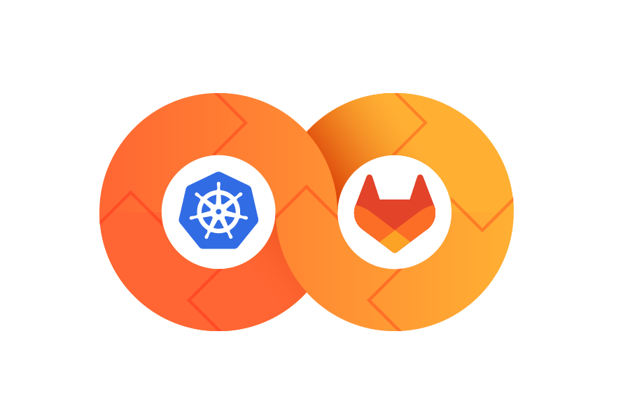 Kubernetes and GitLab logo in a DevOps infinity sign