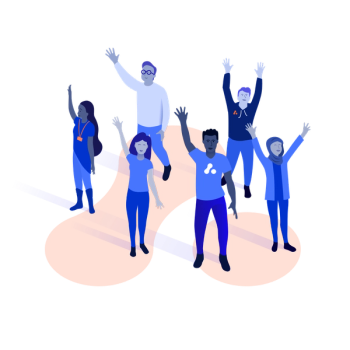 A group of people waving