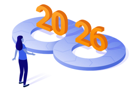 A person looking at 2026 text in a DevOps infinity loop