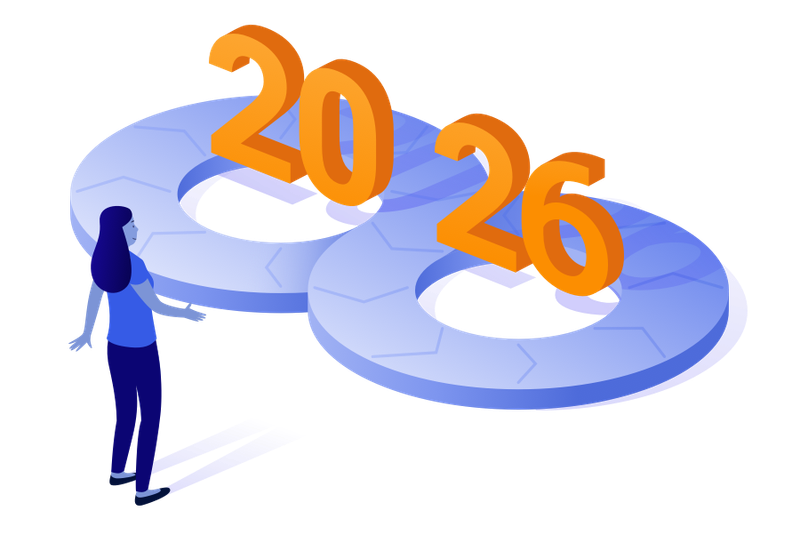 A person looking at 2026 text in a DevOps infinity loop