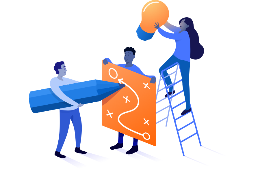 Three people collaborating