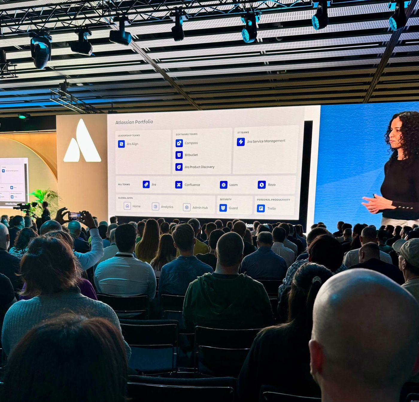 Image of a woman on a screen at Atlassian Team 24 event