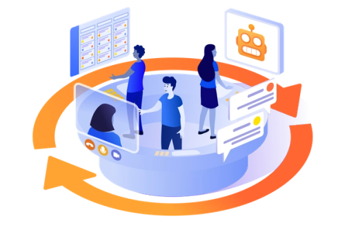 Three people working in a circle 