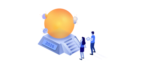 Two people stood in front of an orange orb