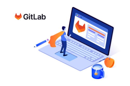 Person in front of a screen with GitLab logo