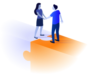 illustration of two people shaking hands over two joined puzzle pieces