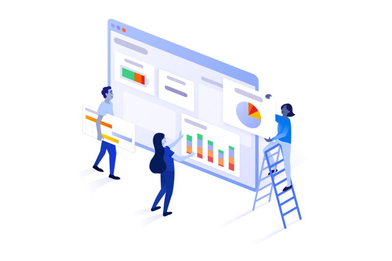 illustration of people building a monday board