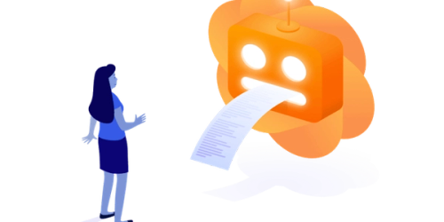 Frau steht vor roboter