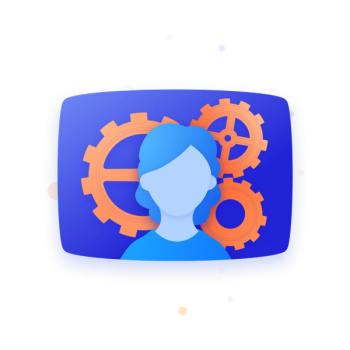 illustration of a head and shoulders with cogs displayed behind them on a screen