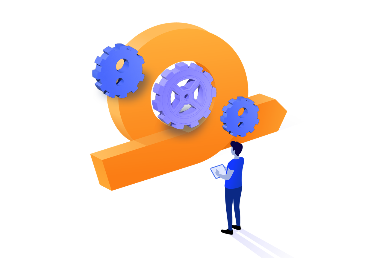 Man in front of cogs