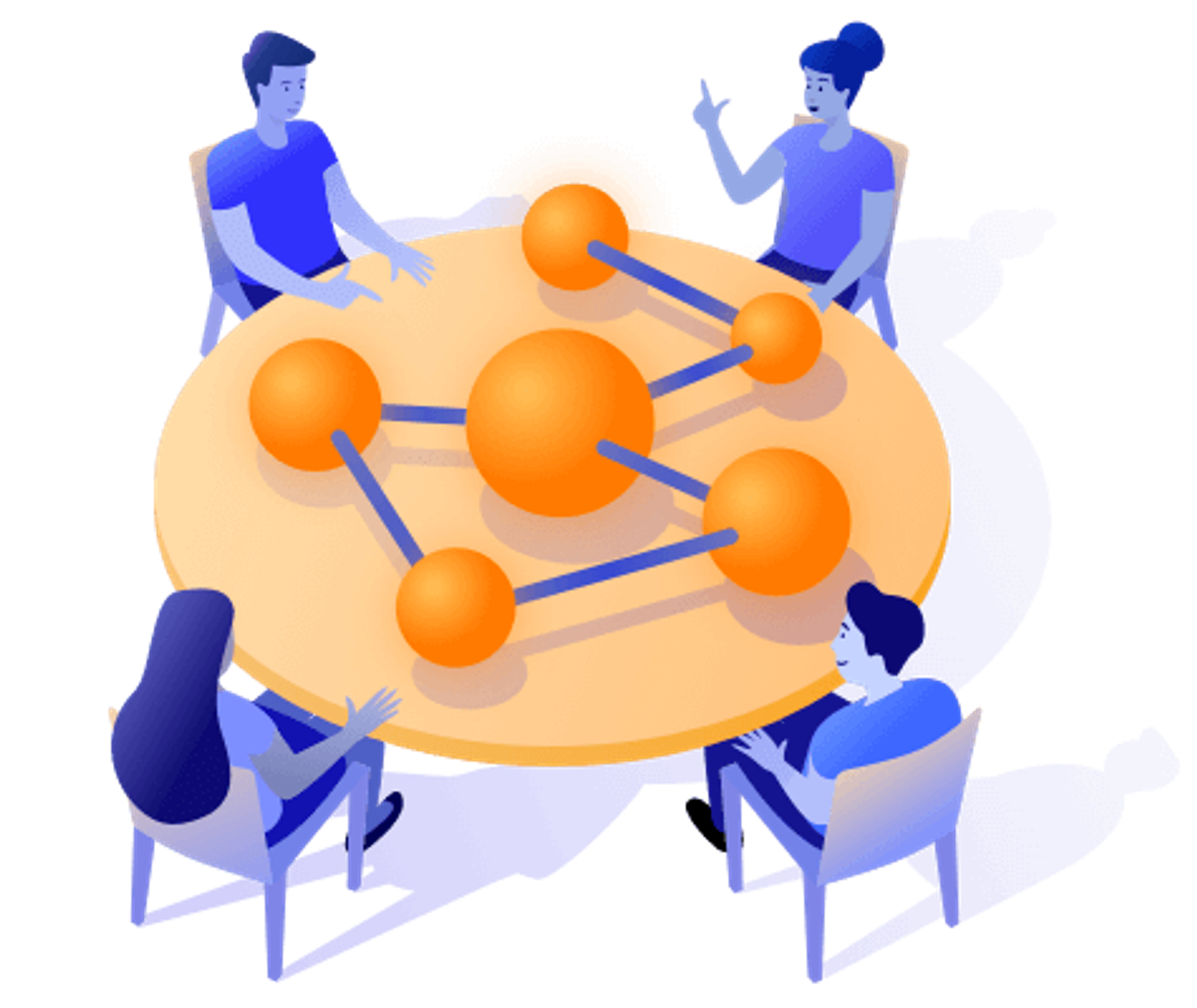 People sat round a table chatting