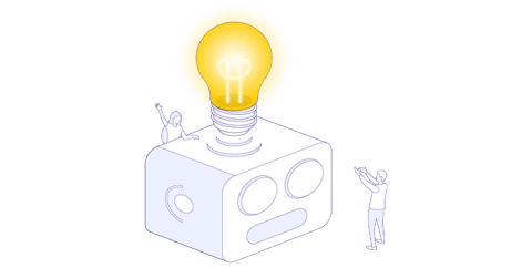 AI brain with yellow lightbulb above it