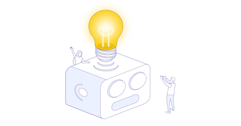 AI brain with yellow lightbulb above it