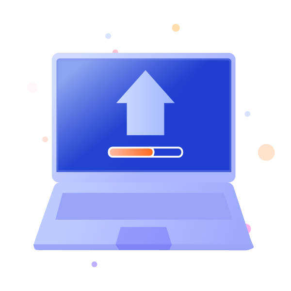 A computer with an upward arrow