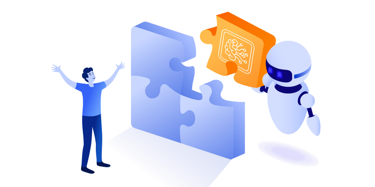 Person with robot and AI puzzle