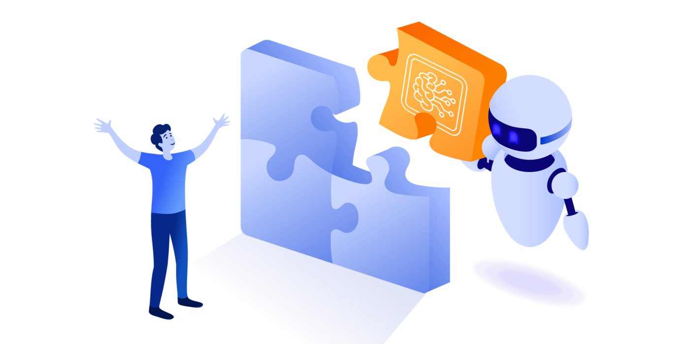 Person with robot and AI puzzle