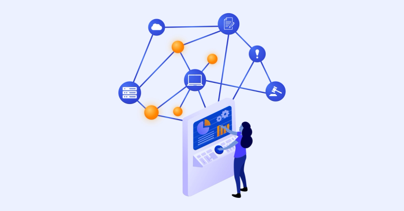 Complex network of IT Asset Management and Configuration Management Databases with a dashboard