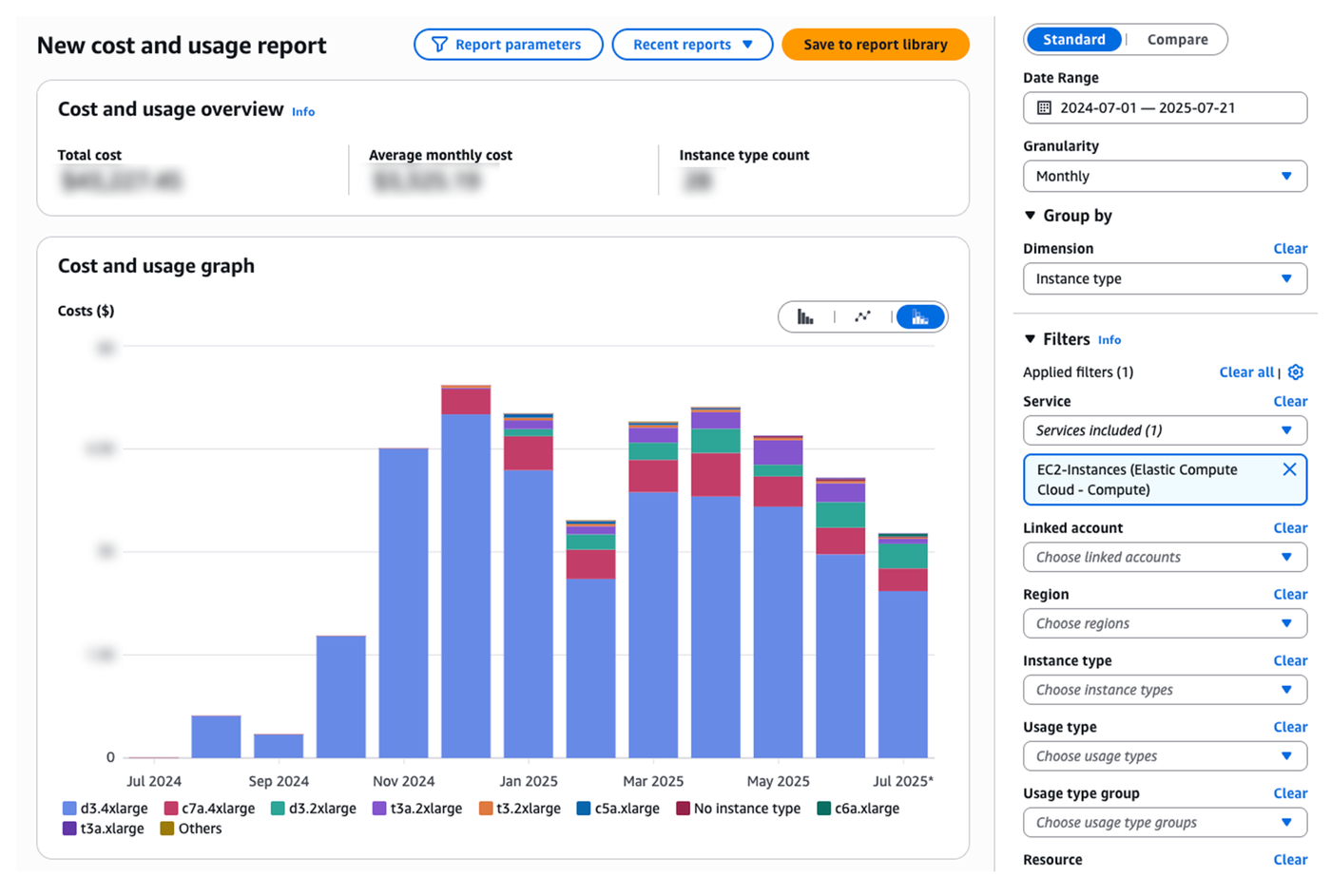 Image of new cost and usage report graph
