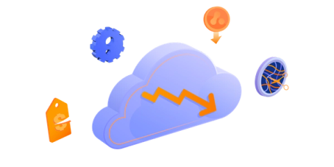Cloud icon with symbols representing cloud cost reduction and FinOps savings