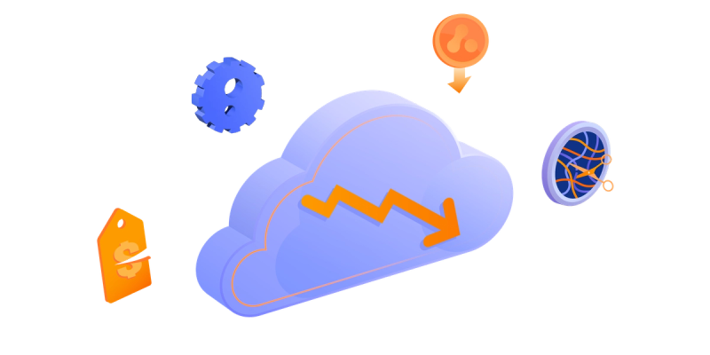 Cloud icon with symbols representing cloud cost reduction and FinOps savings