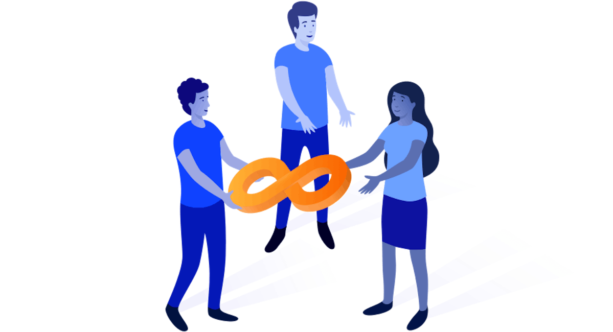 Three developers with a DevOps loop