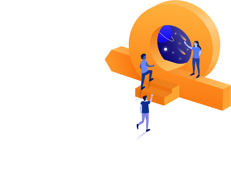 Person walking through ana agile portal loop into space
