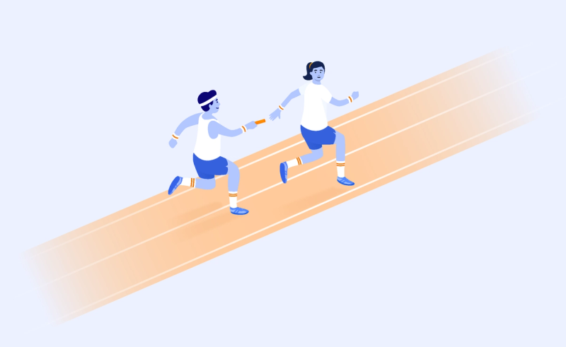 Two runners passing a baton