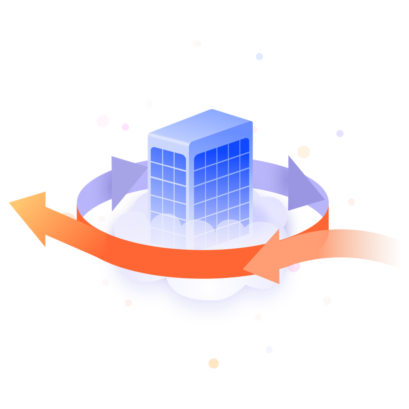 Building in the cloud with arrows surrounding