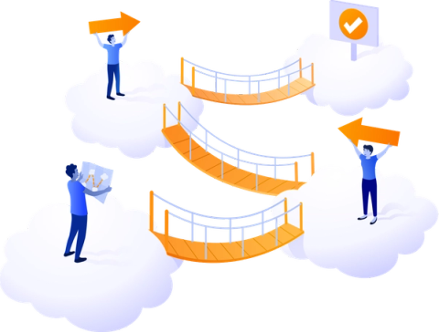 Four clouds with connecting bridges