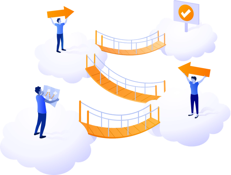 Four clouds with connecting bridges