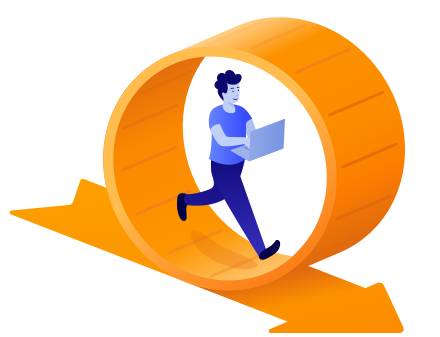 Person typing on a laptop running in a hamster wheel