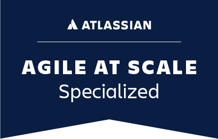 Abzeichen „Atlassian Agile at Scale Specialized“.