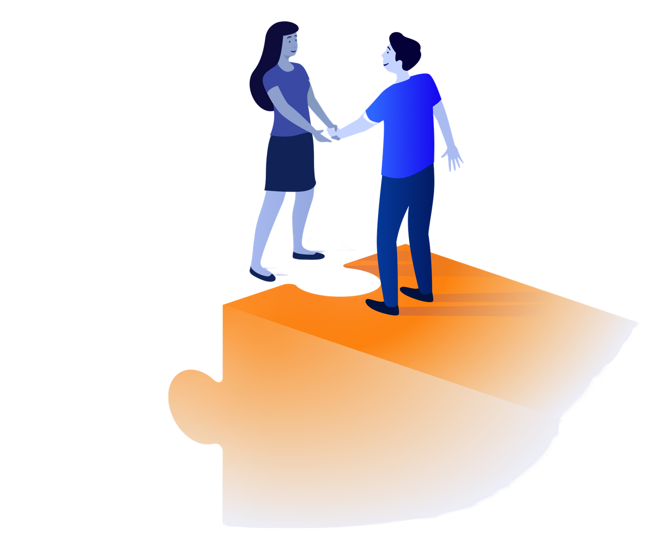 Dos personas encima de una pieza de puzzle