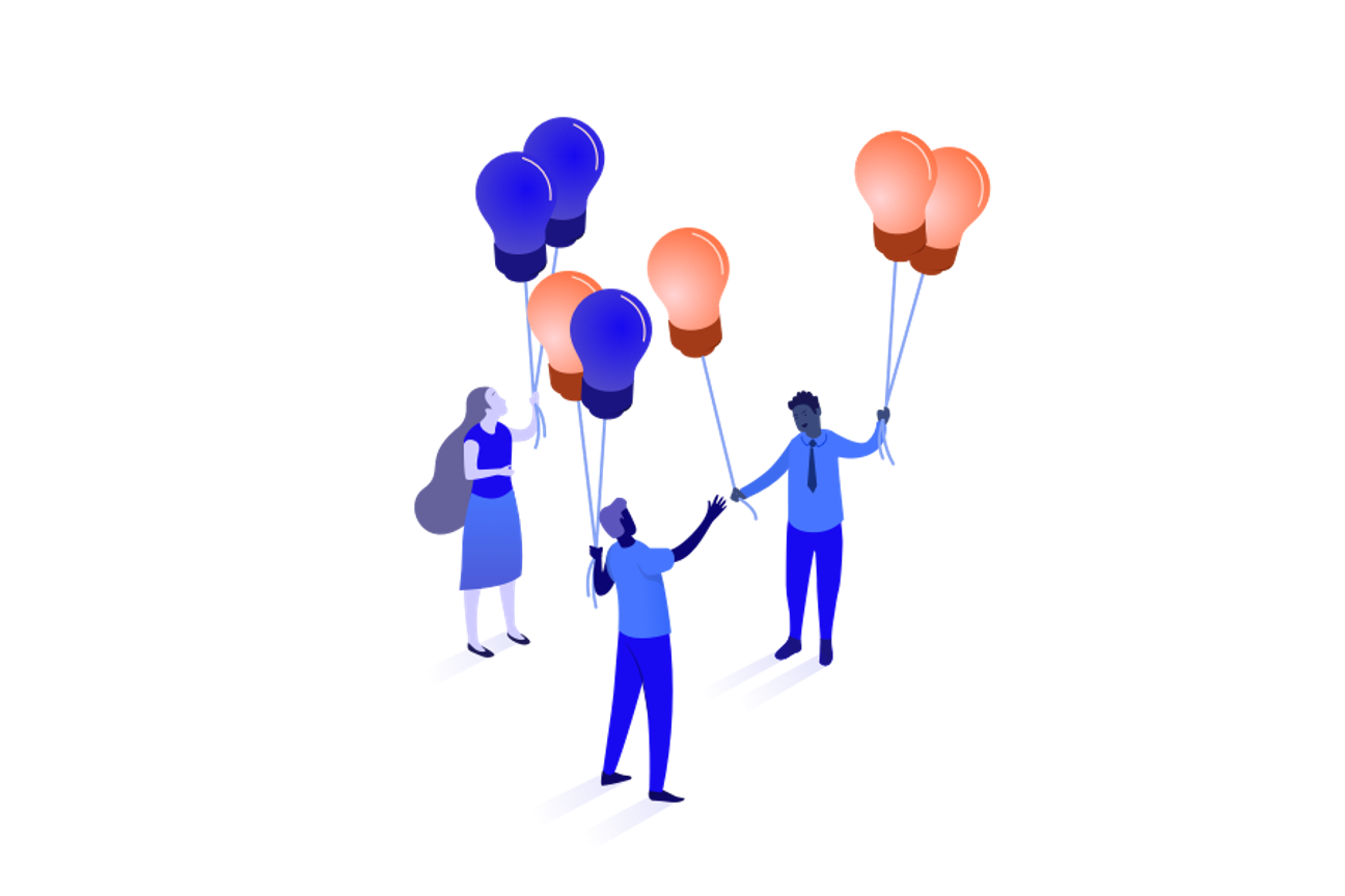 Three people with balloons
